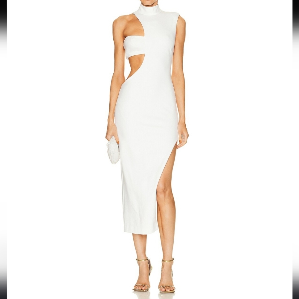 NICHOLAS Exposed Bra Midi Cut-out White Dress Sz 4 NWOT Runway